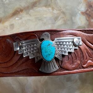 Thunderbird Sterling silver turquoise leather ketoh